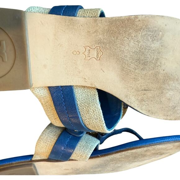 Tory Burch Amanda Leather/Textile Blue/Natural Sandals Women’s Size 8 - Picture 8 of 8